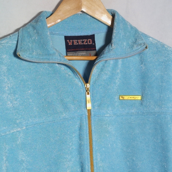 Veezo Streetwear Sz L Russian Light Blue Velour Zip-Up Jacket - Picture 2 of 9